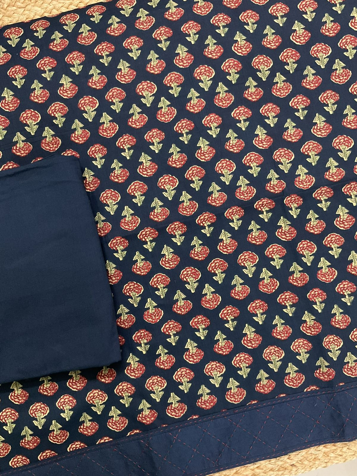 Pure Cotton Printed Embroidered Suit - Blue