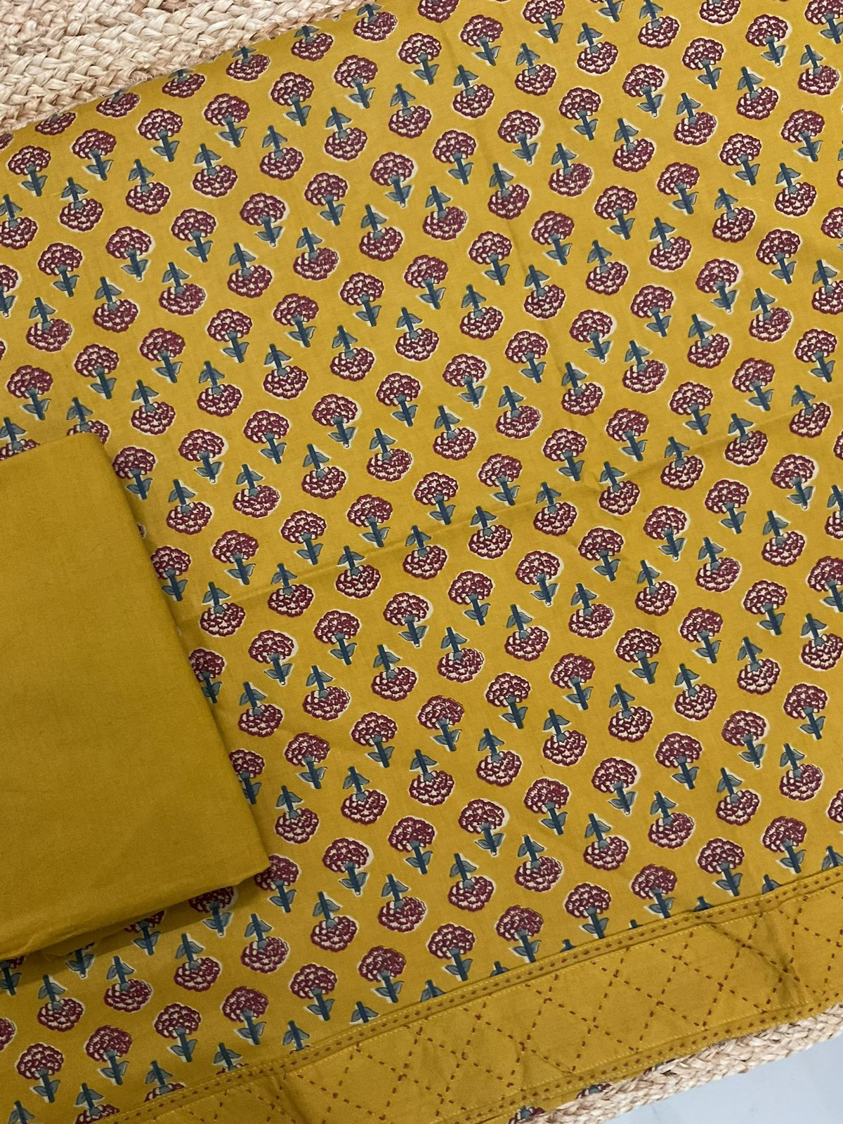 Pure Cotton Printed Embroidered Suit - Yellow
