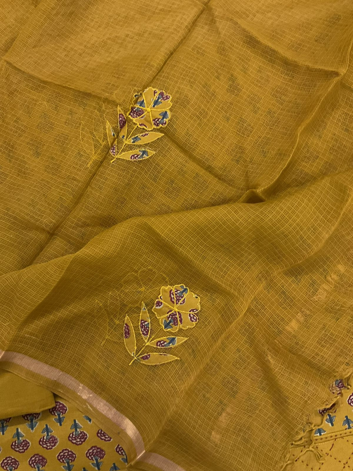 Pure Cotton Printed Embroidered Suit - Yellow