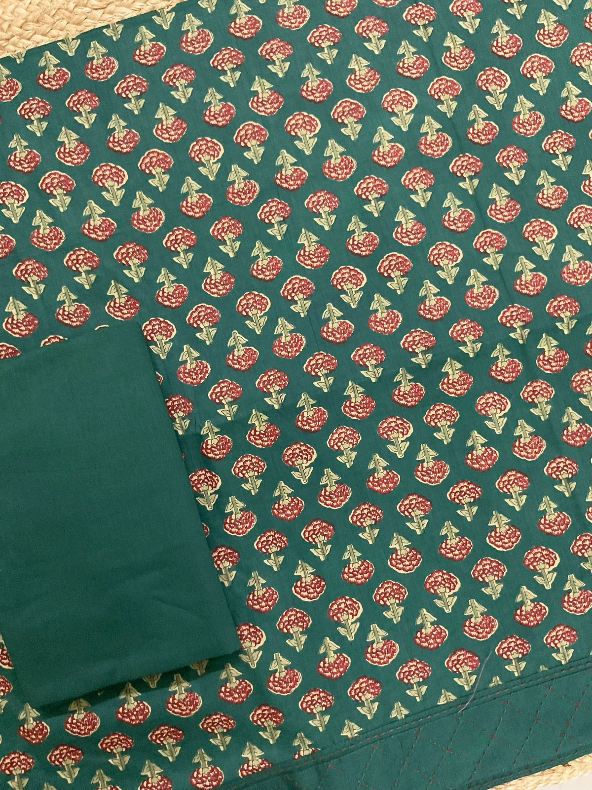 Pure Cotton Printed Embroidered Suit - Green