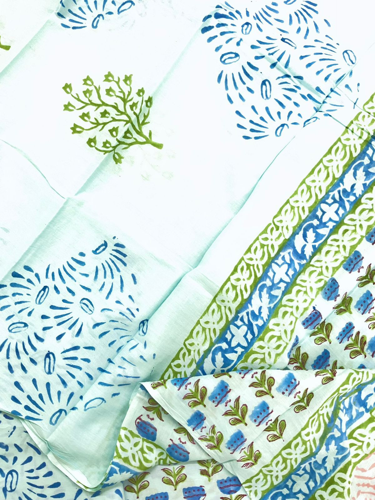 Pure Cotton Printed Embroidered Suit - Blue