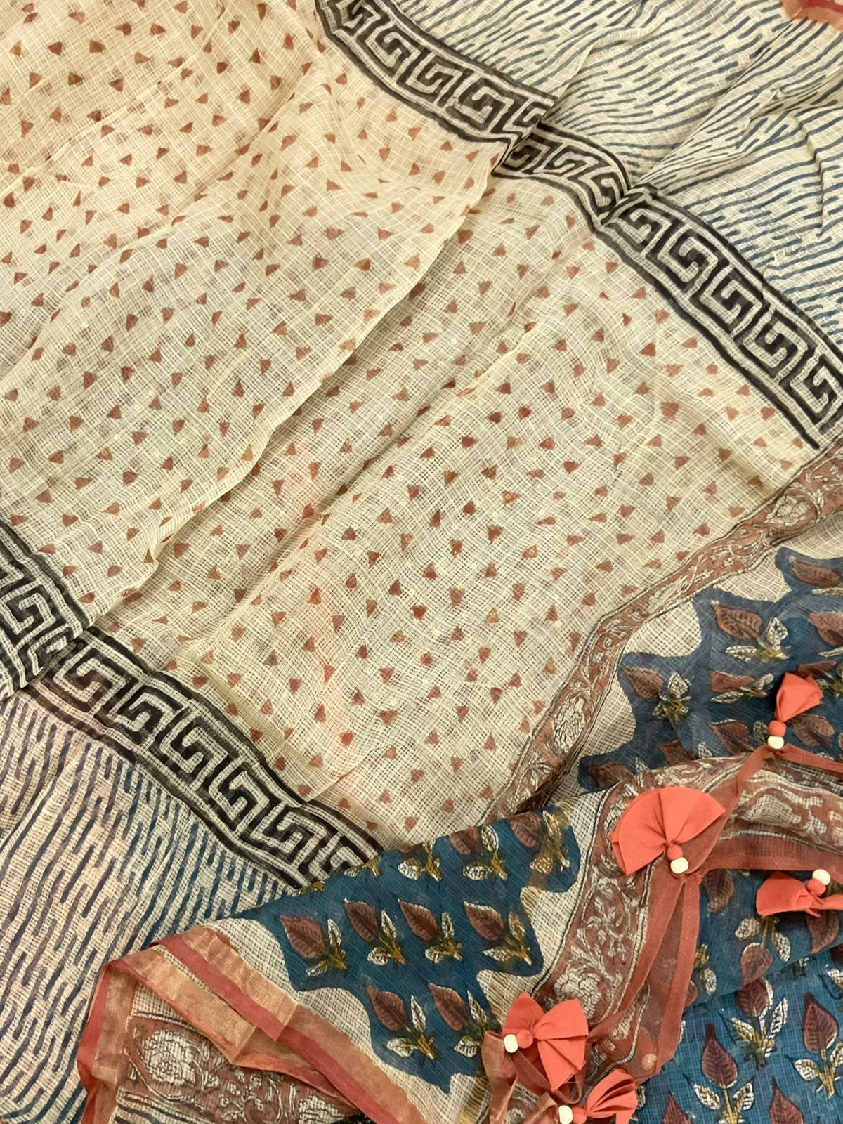 Pure Kota Cotton Block Printed Embroidered Suit - Blue