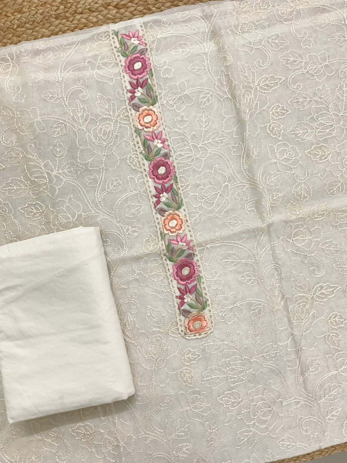 Soft Fine Supernet Embroidered Suit - OffWhite