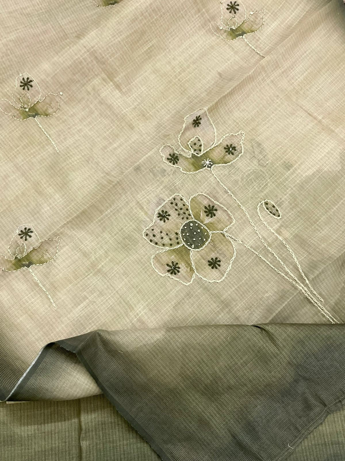 Soft Tissue Slub Cotton Printed Embroidered Suit - Green