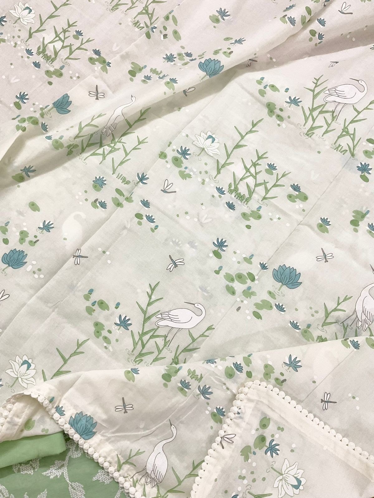 Pure Cotton Printed Embroidered Suit - Green