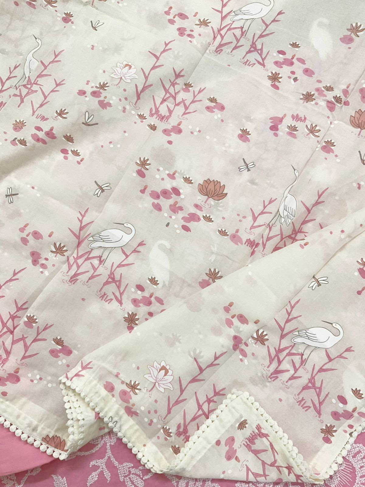 Pure Cotton Printed Embroidered Suit - Pink