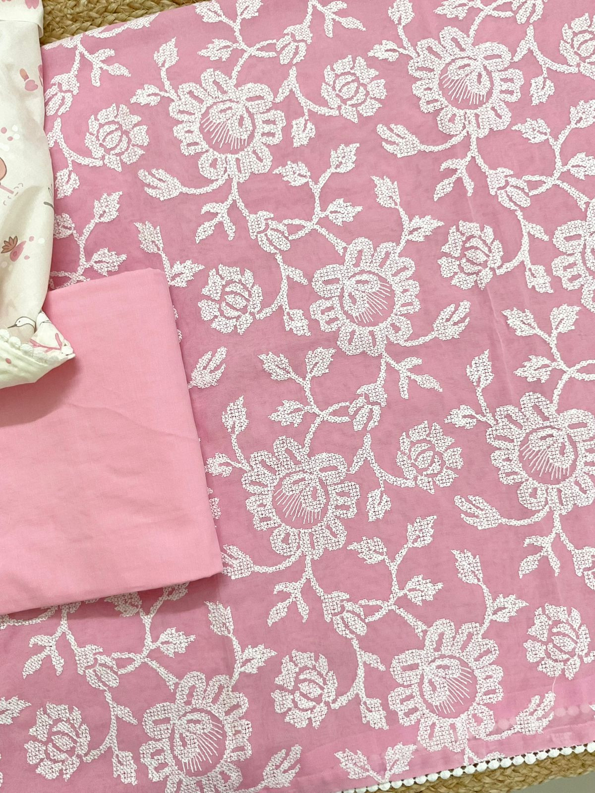 Pure Cotton Printed Embroidered Suit - Pink