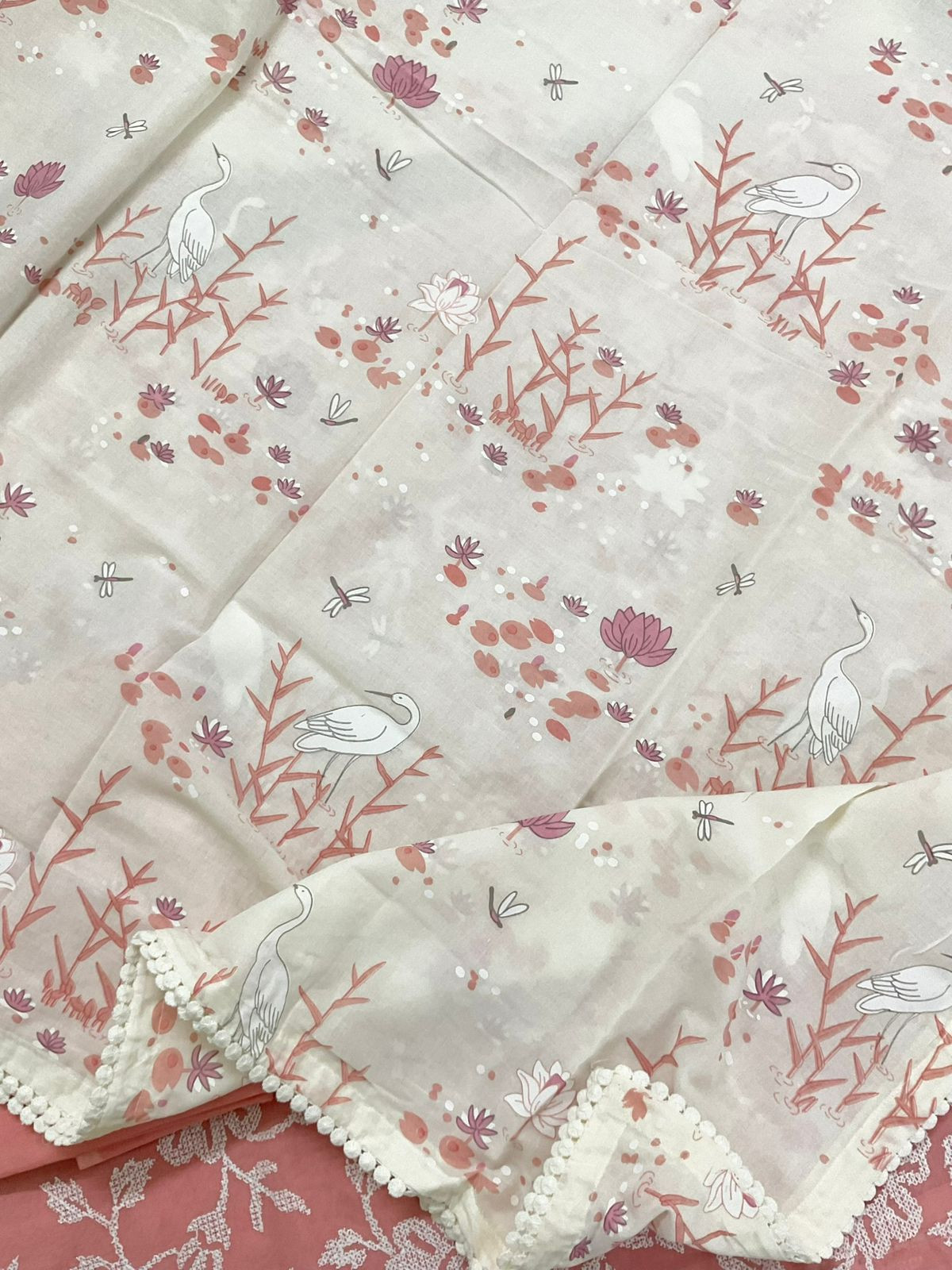 Pure Cotton Printed Embroidered Suit - Peach
