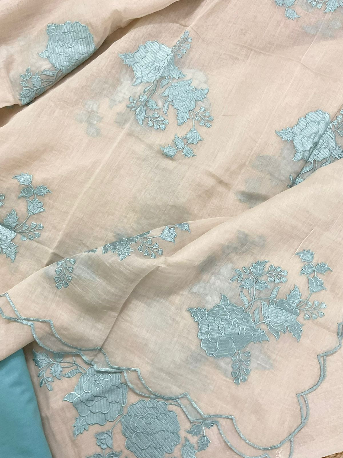 Pure Chanderi Embroidered Suit - Cream