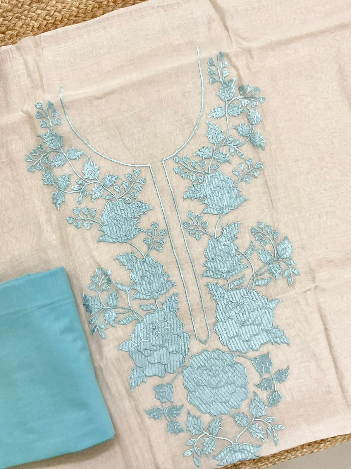 Pure Chanderi Embroidered Suit - Cream