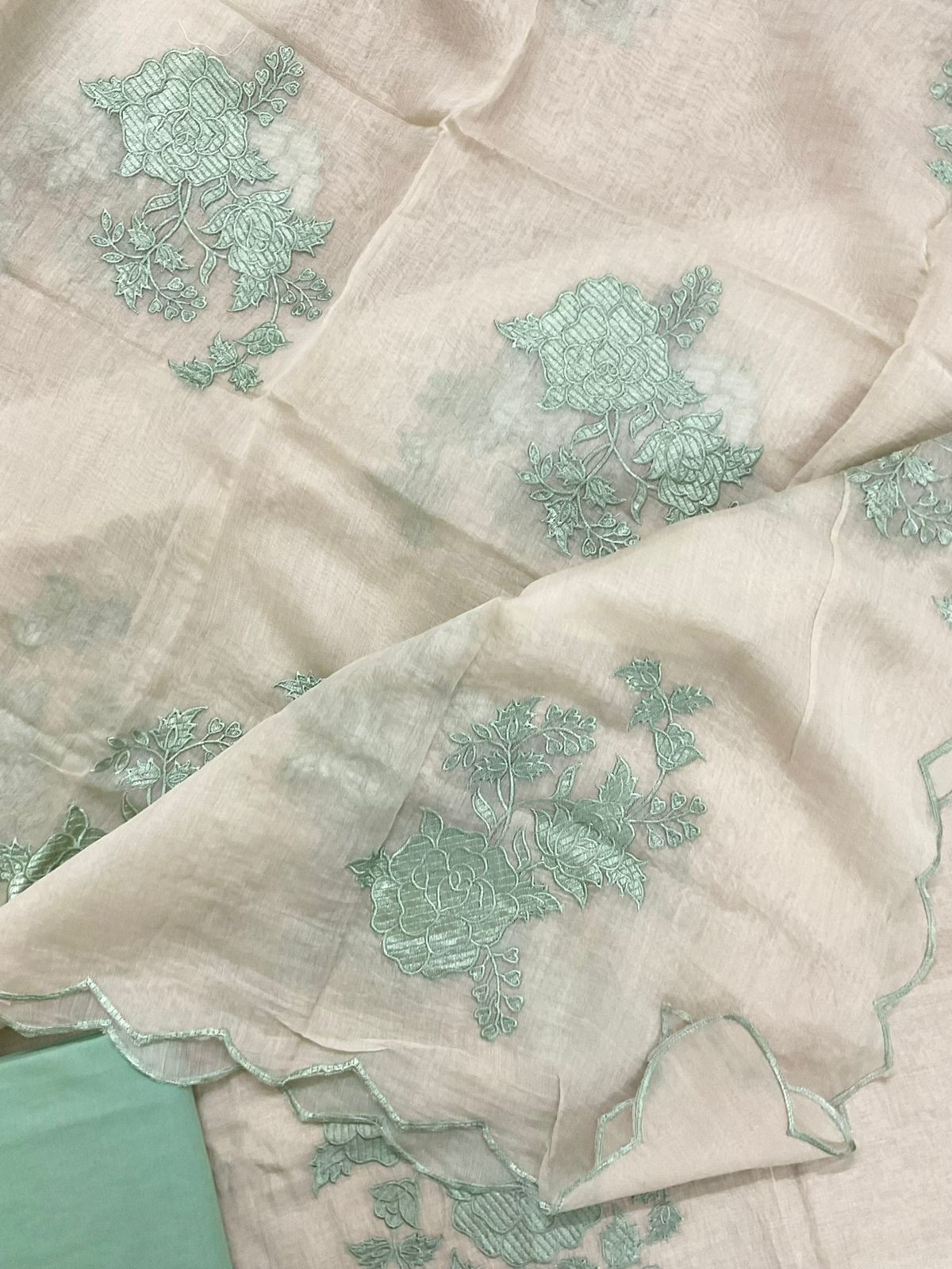 Pure Chanderi Embroidered Suit - Cream