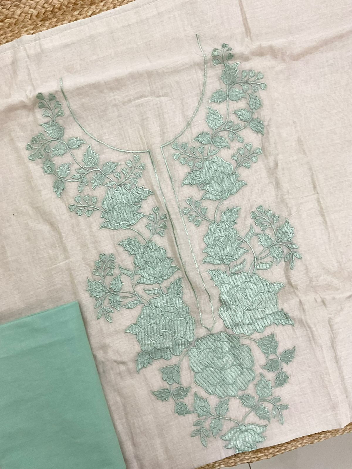 Pure Chanderi Embroidered Suit - Cream