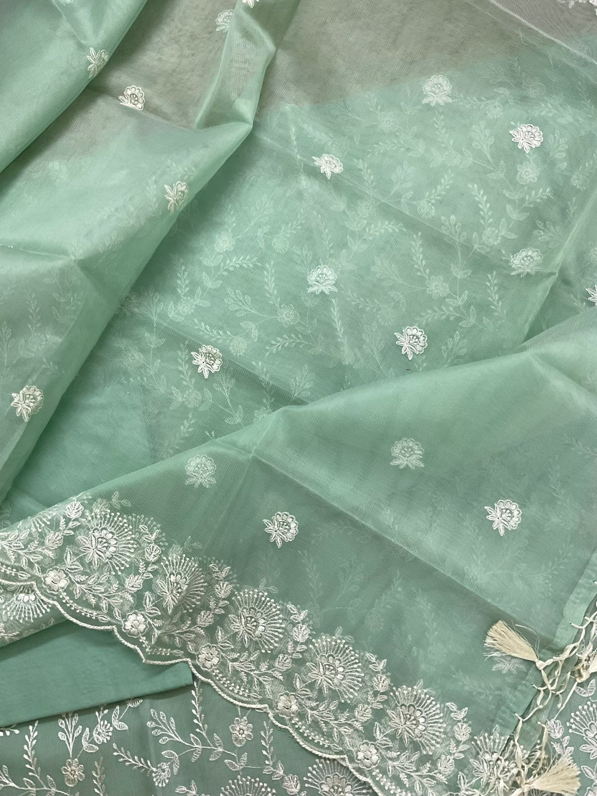 Soft Fine Supernet Embroidered Suit - Green