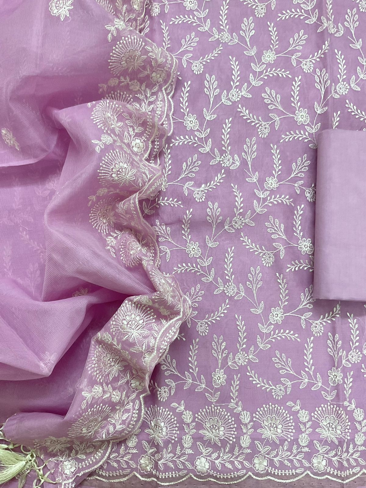 Soft Fine Supernet Embroidered Suit - Purple