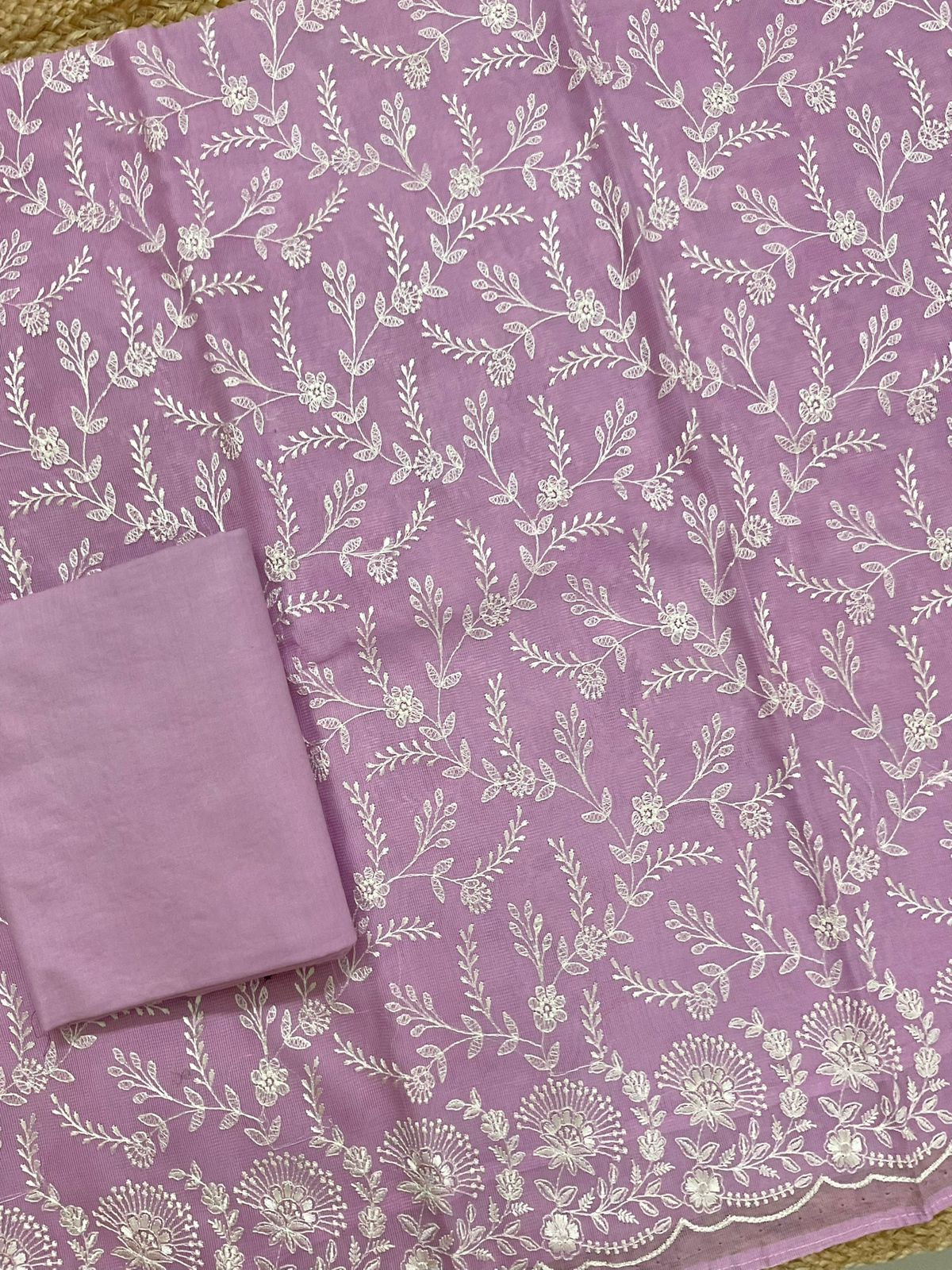 Soft Fine Supernet Embroidered Suit - Purple