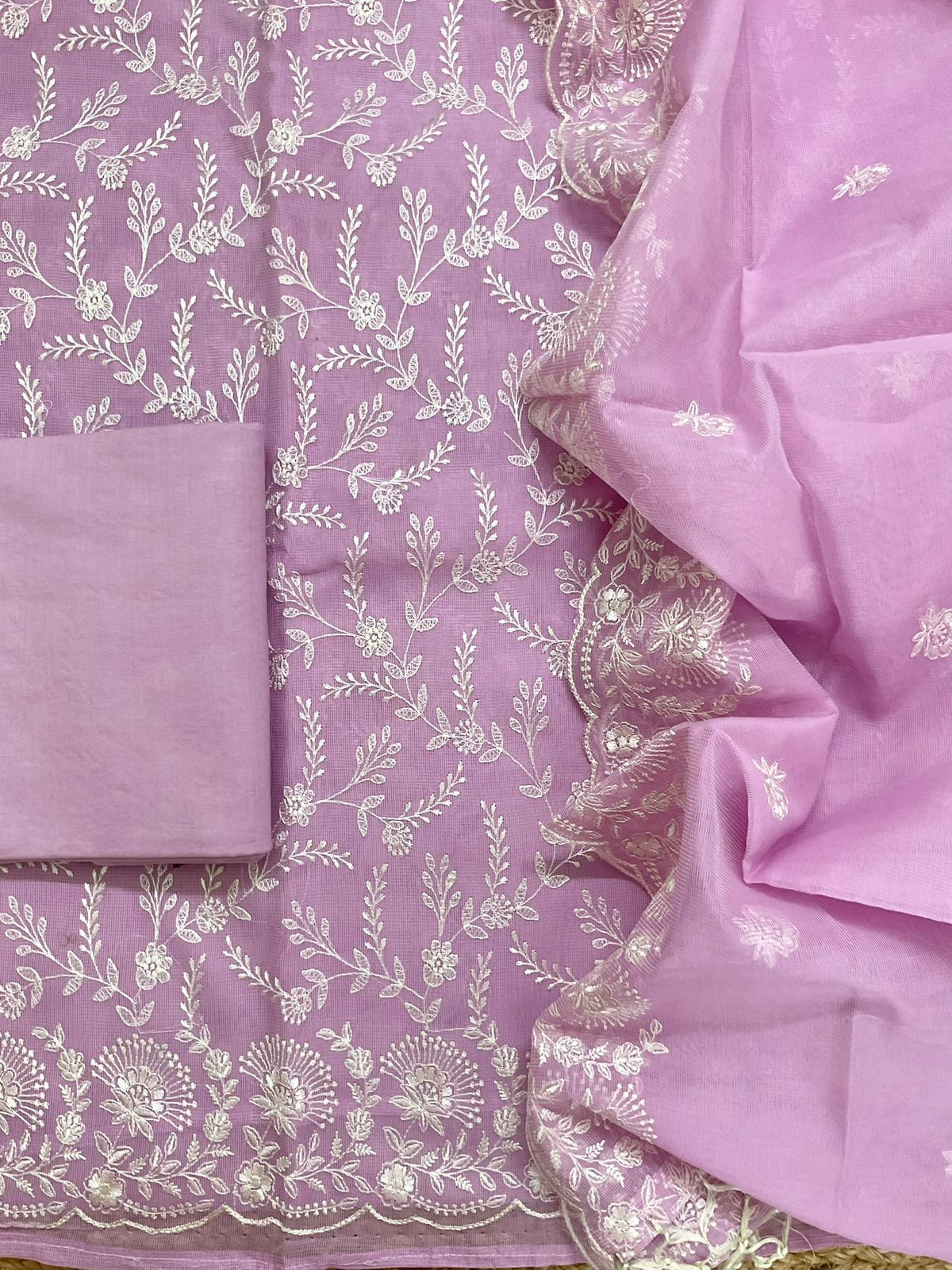 Soft Fine Supernet Embroidered Suit - Purple