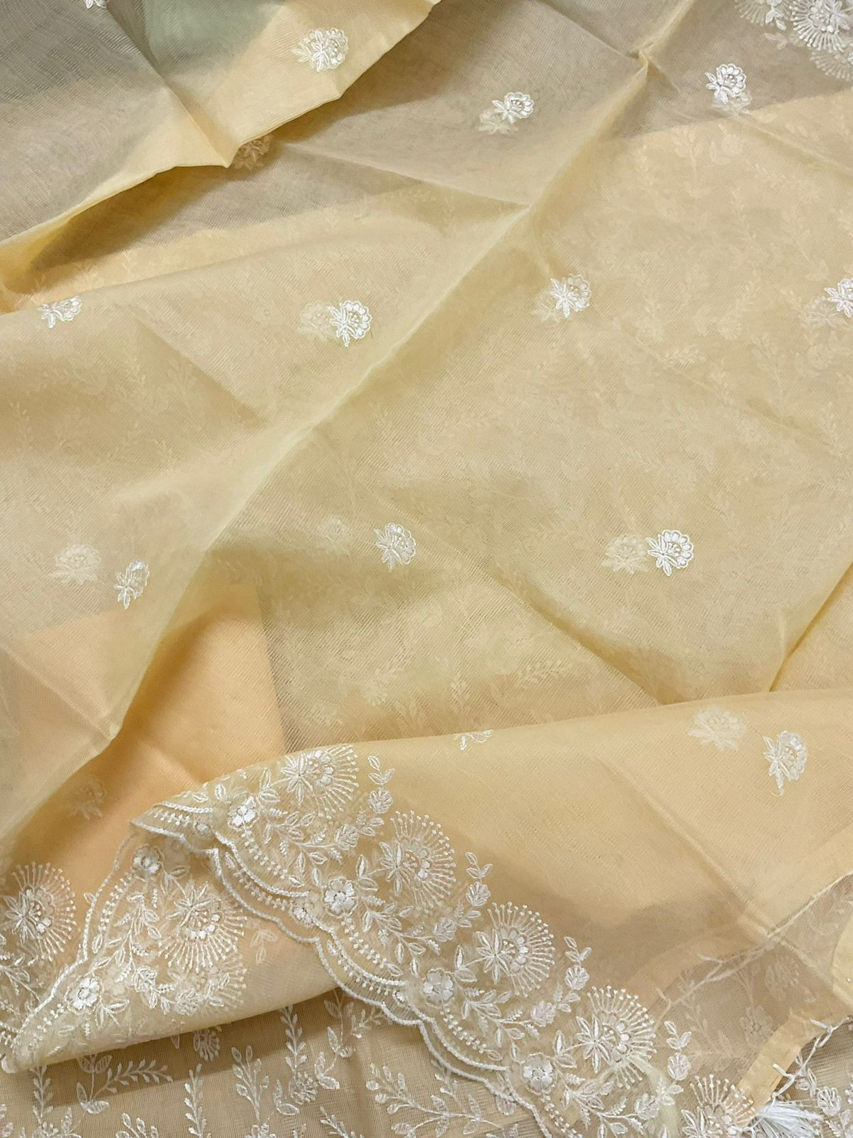 Soft Fine Supernet Embroidered Suit - Yellow