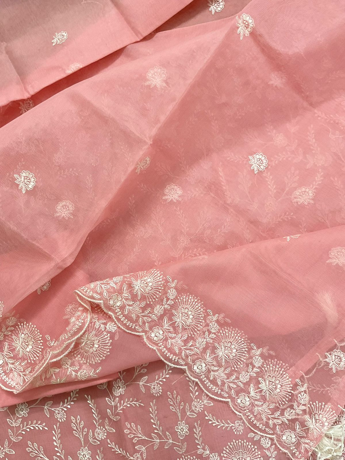 Soft Fine Supernet Embroidered Suit - Peach