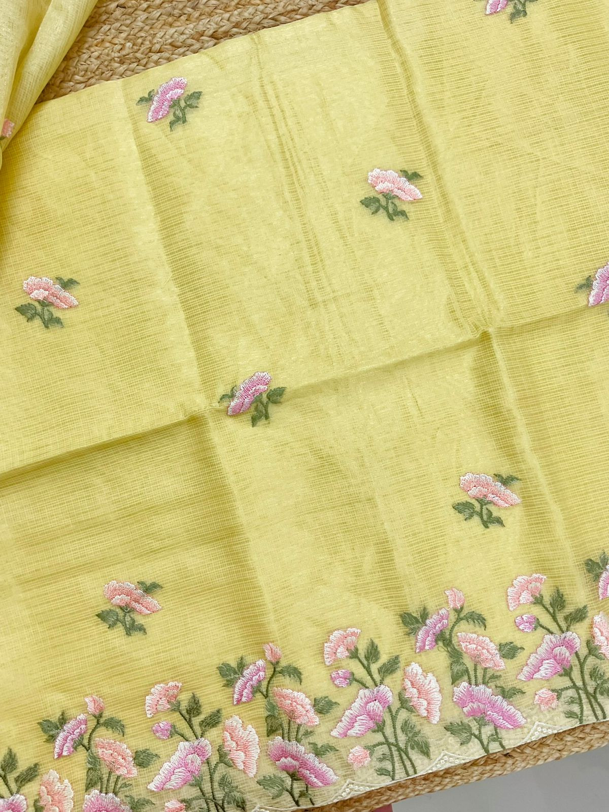 Soft Tissue Kota Silk Embroidered Suit - Yellow