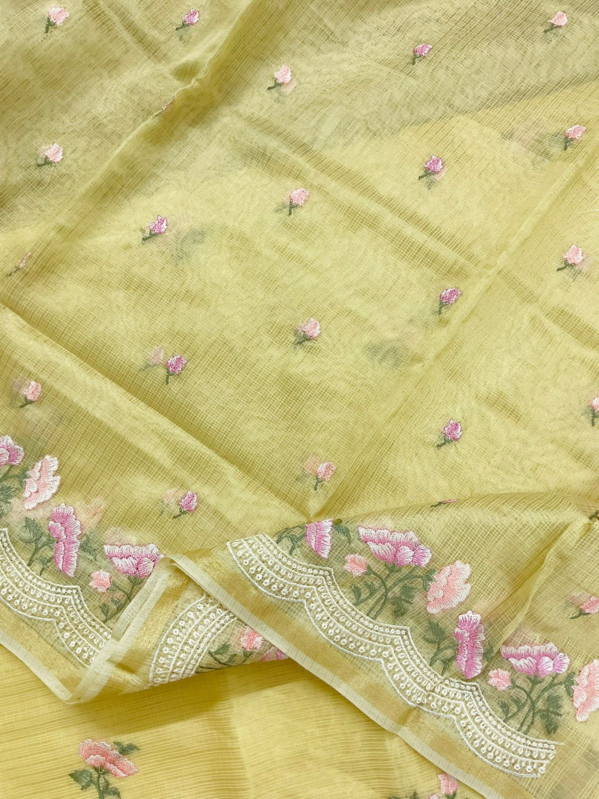Soft Tissue Kota Silk Embroidered Suit - Yellow