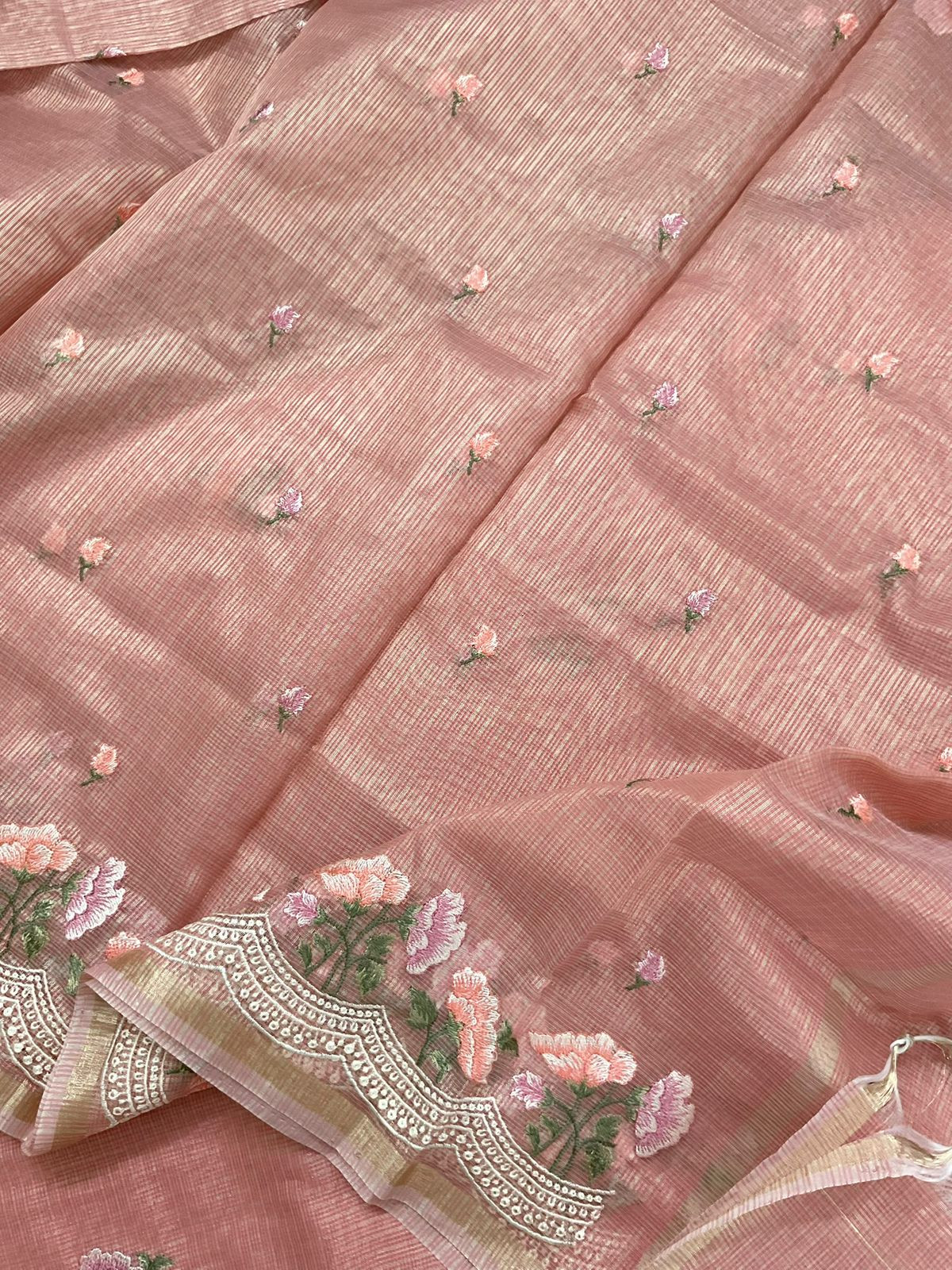 Soft Tissue Kota Silk Embroidered Suit - Dark Peach
