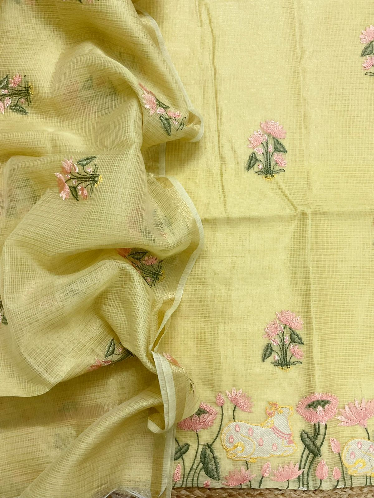 Soft Tissue Kota Silk Embroidered Suit - Yellow