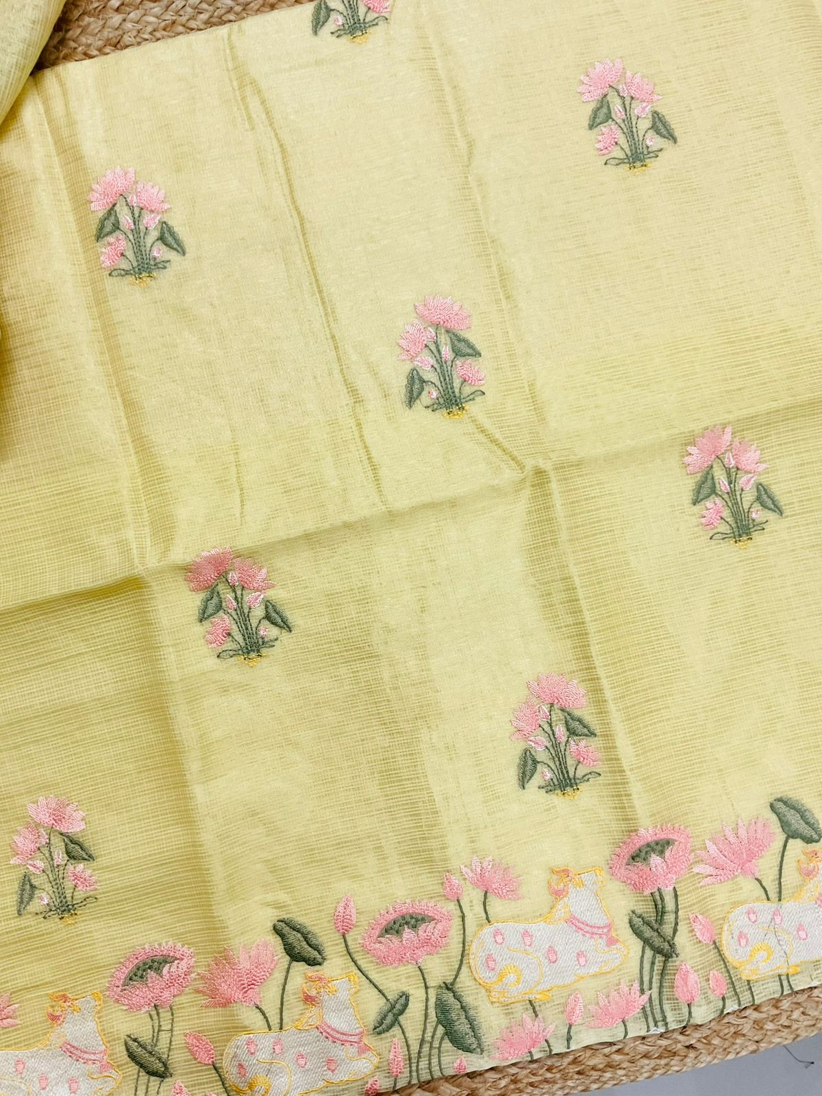 Soft Tissue Kota Silk Embroidered Suit - Yellow