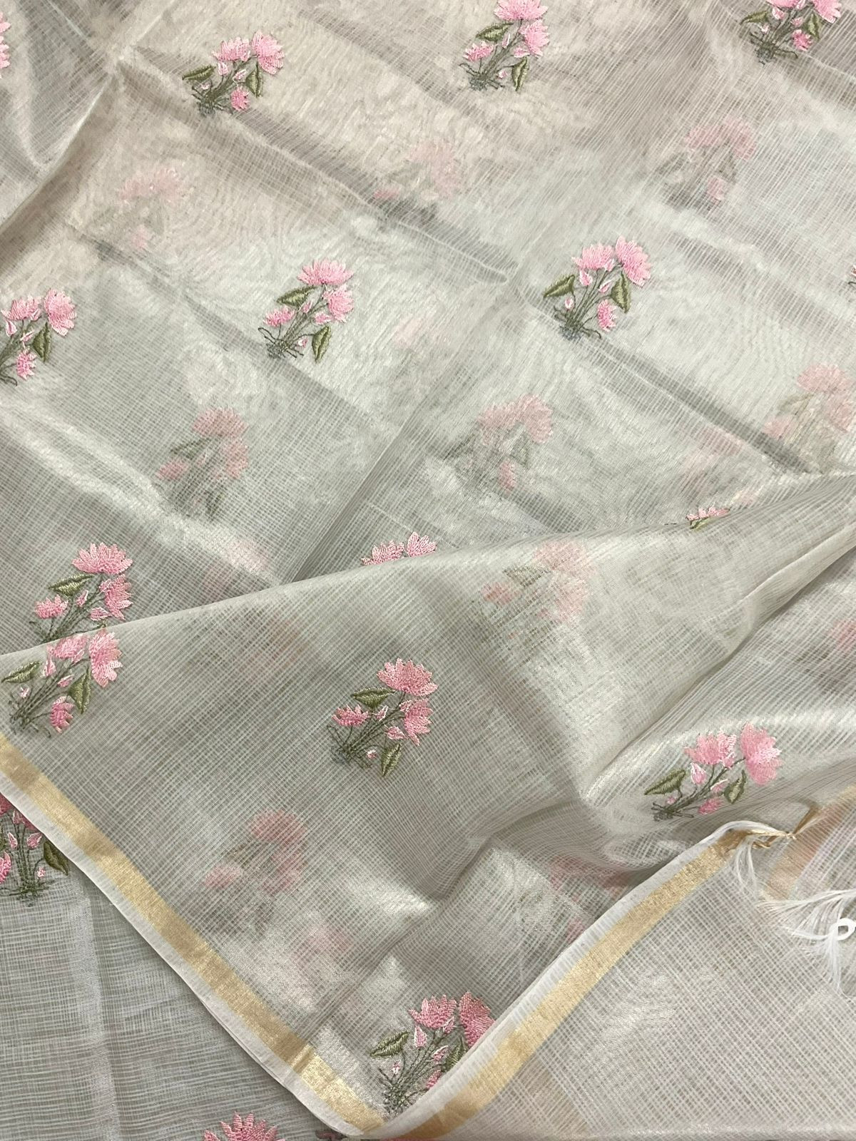 Soft Tissue Kota Silk Embroidered Suit - Grey