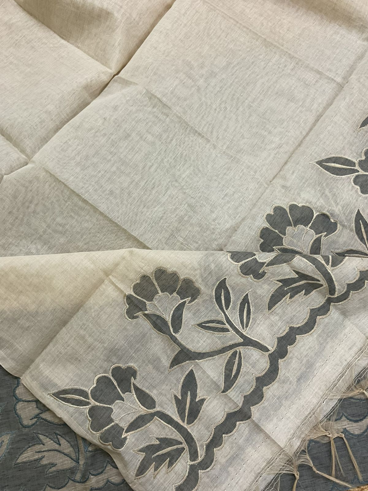 Soft Slub Chanderi Embroidered Suit - Grey