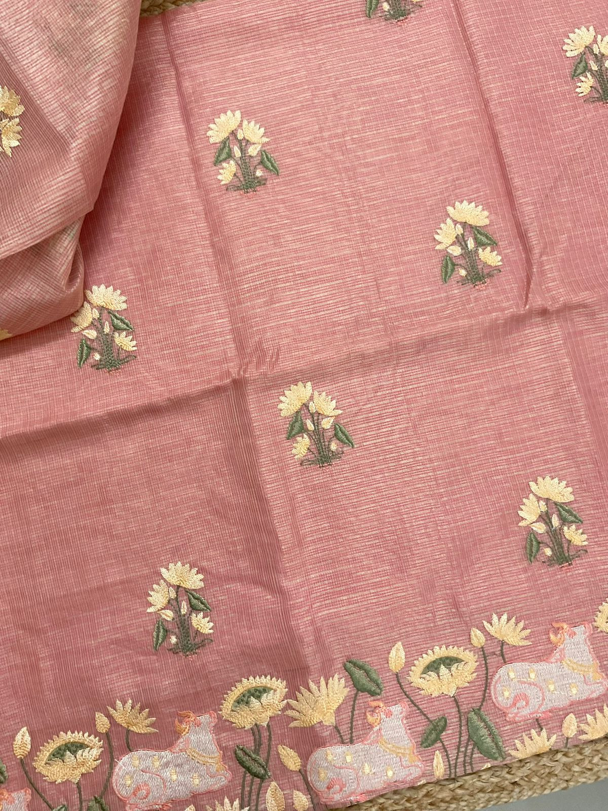 Soft Tissue Kota Silk Embroidered Suit - Dark Peach