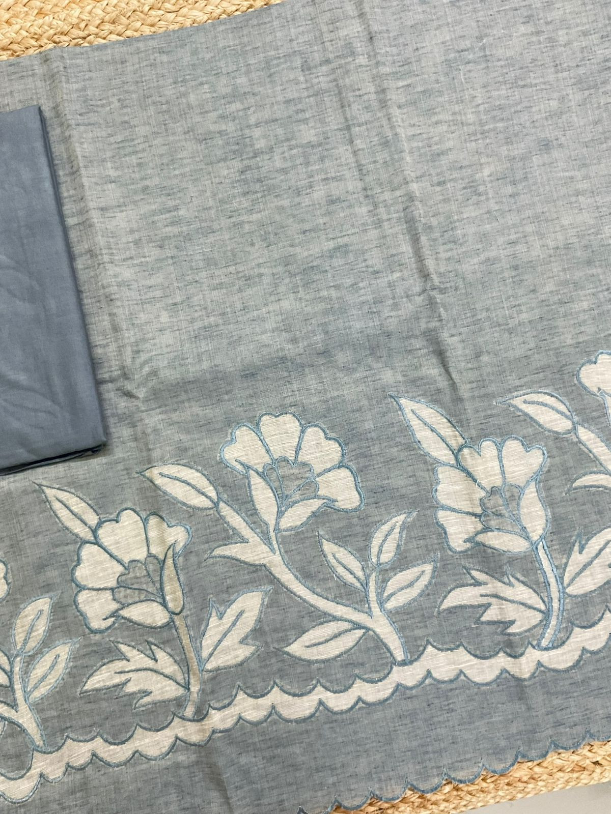 Soft Slub Chanderi Embroidered Suit - Grey