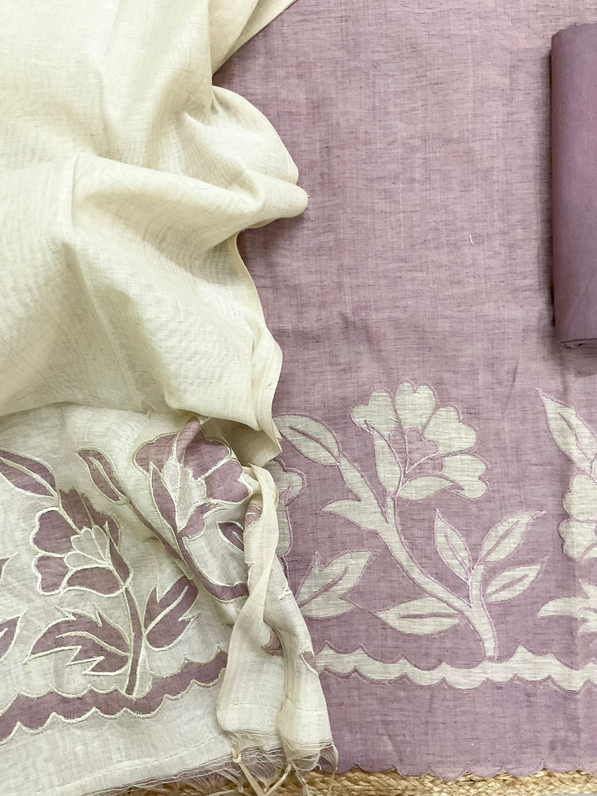 Soft Slub Chanderi Embroidered Suit - Onion Pink