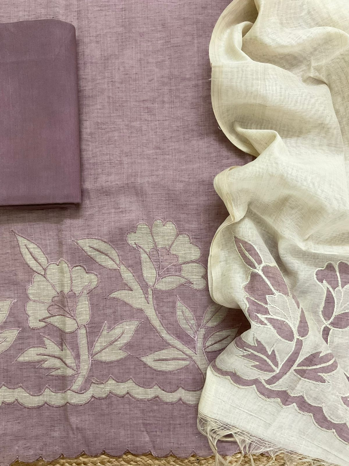 Soft Slub Chanderi Embroidered Suit - Onion Pink