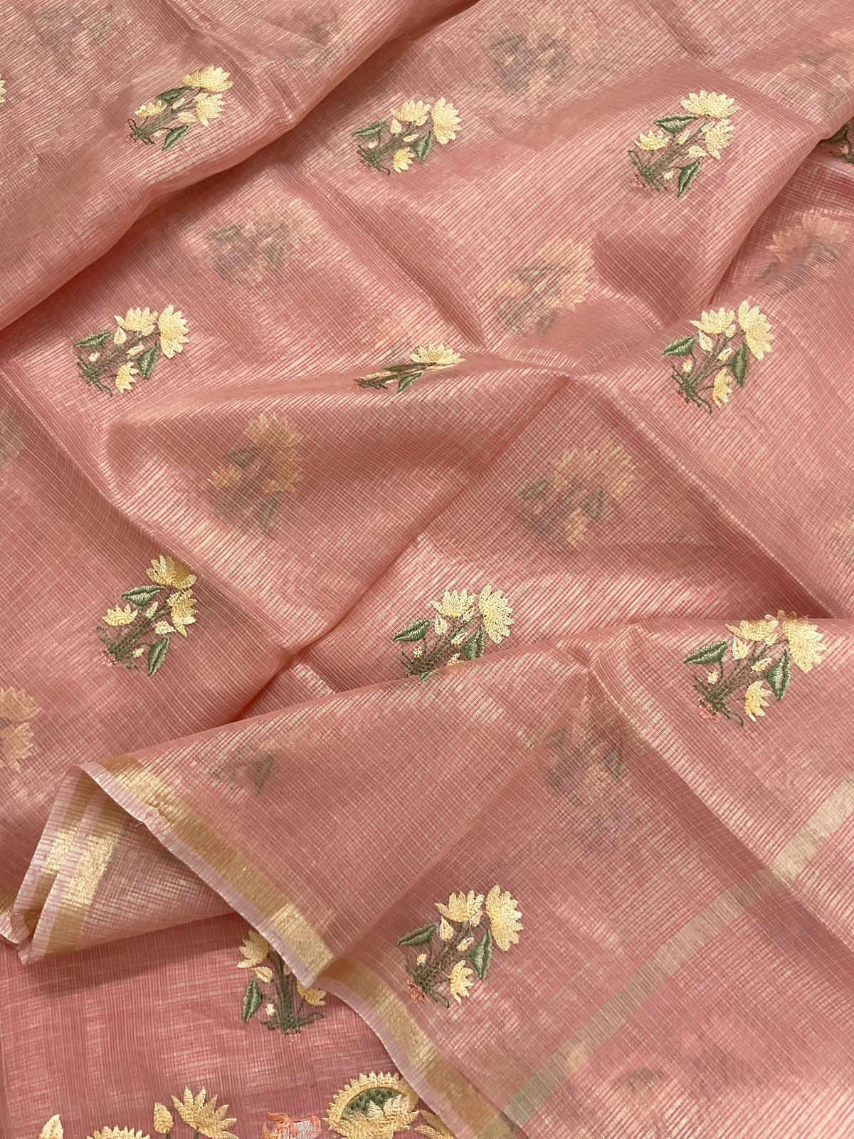 Soft Tissue Kota Silk Embroidered Suit - Dark Peach