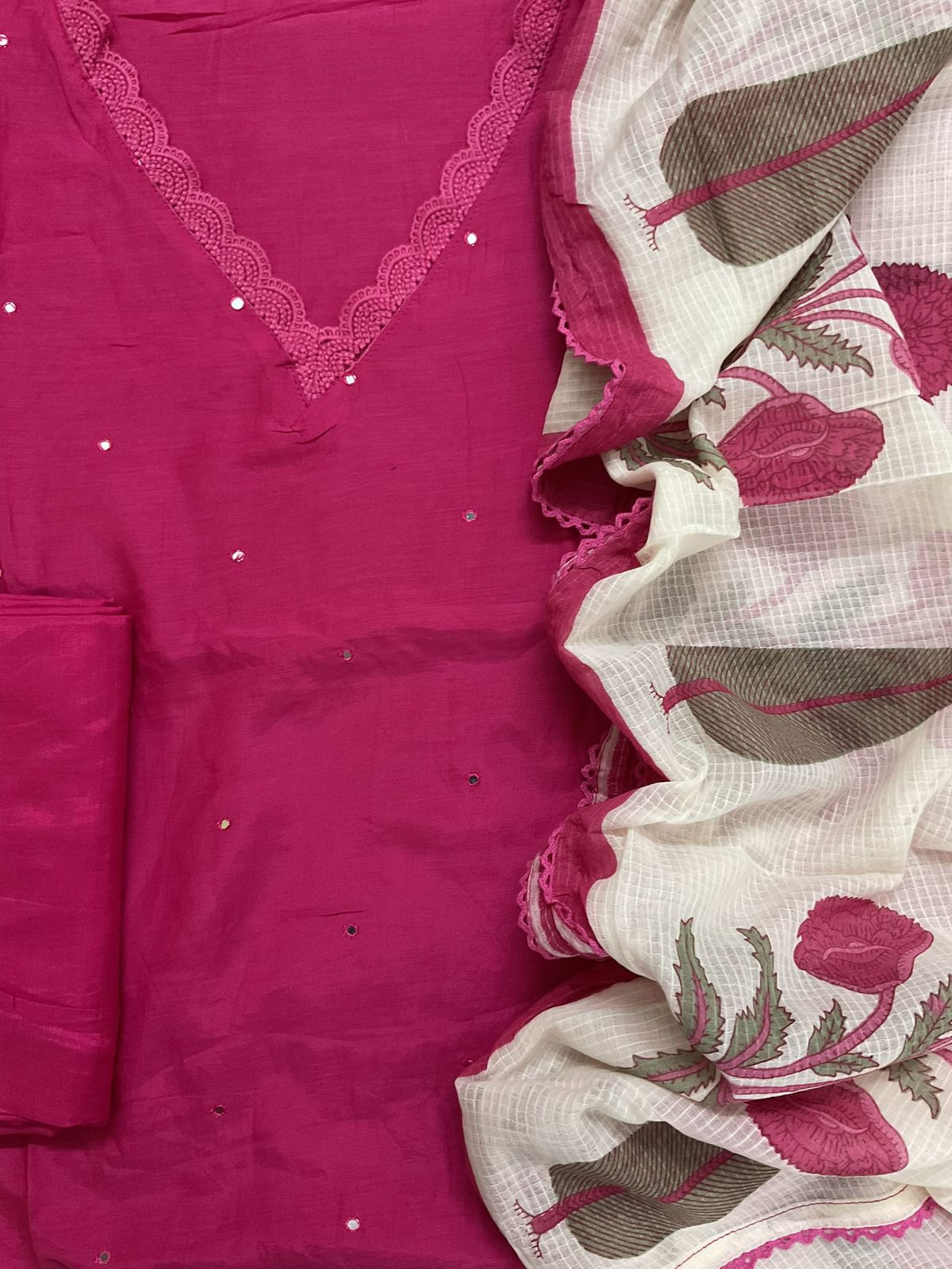 Pure Muslin Printed Embroidered Suit - Pink