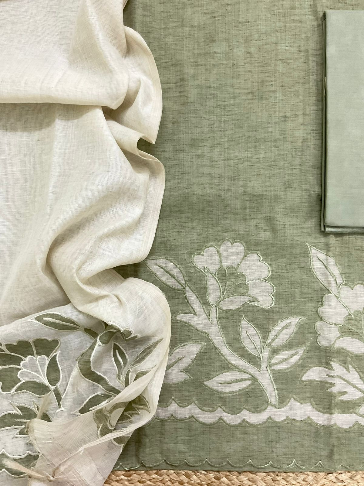 Soft Slub Chanderi Embroidered Suit - Green