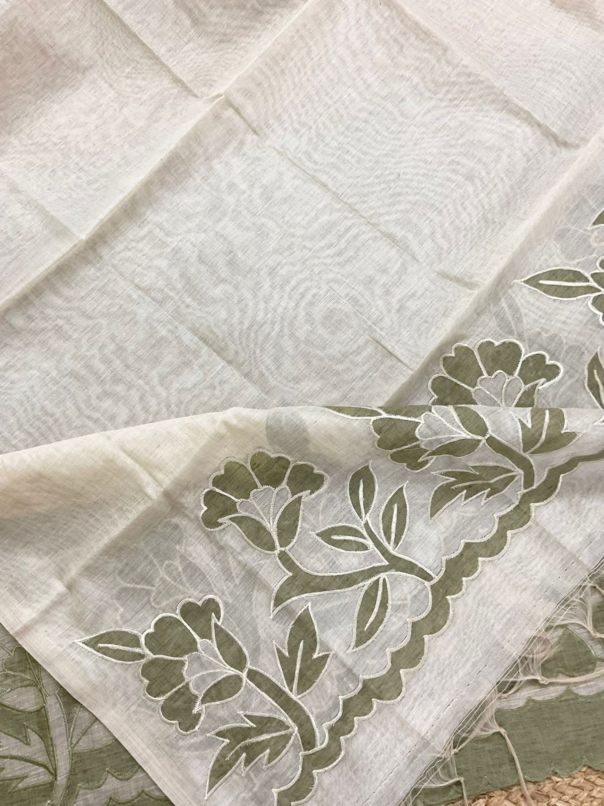 Soft Slub Chanderi Embroidered Suit - Green