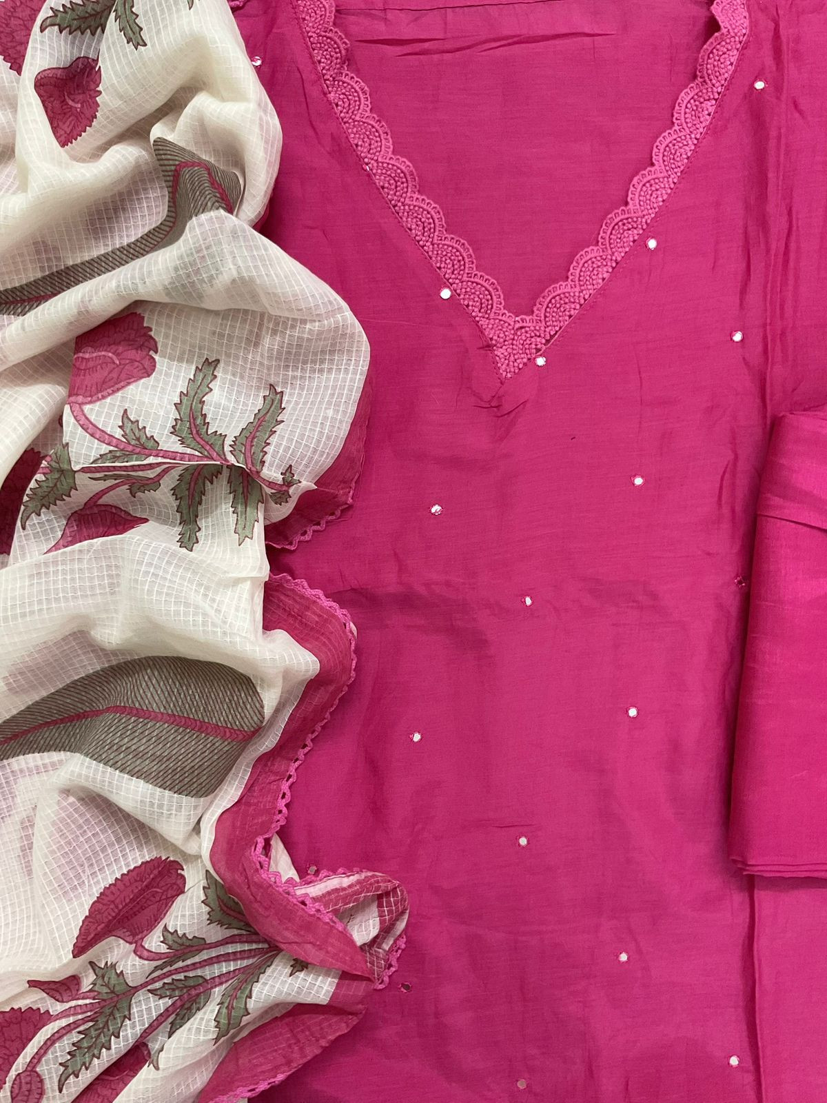 Pure Muslin Printed Embroidered Suit - Pink