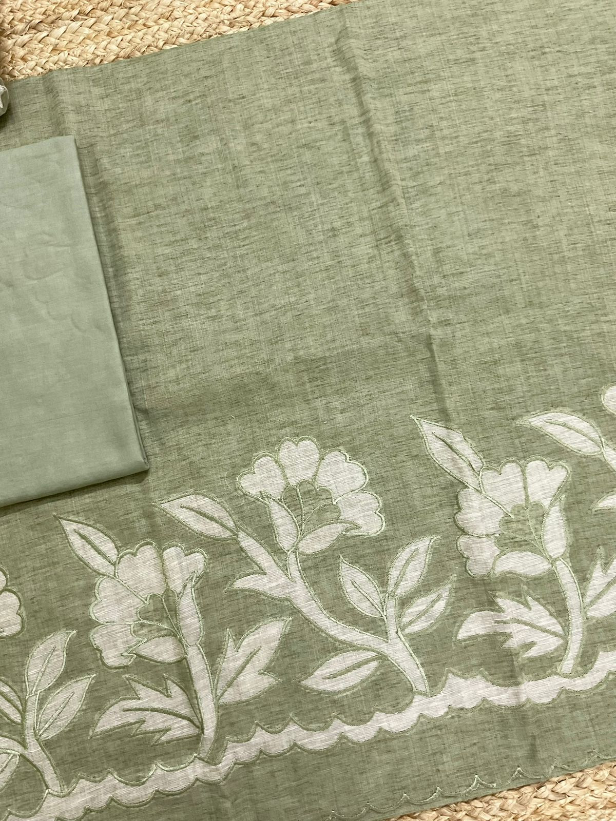 Soft Slub Chanderi Embroidered Suit - Green
