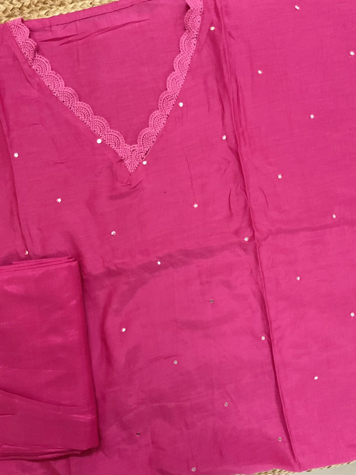 Pure Muslin Printed Embroidered Suit - Pink