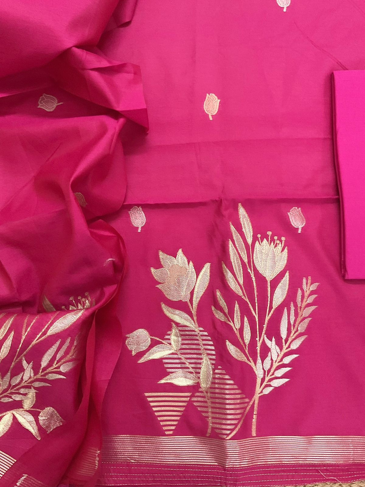 Soft Kora Chanderi Jamdani Weaved Suit - Pink