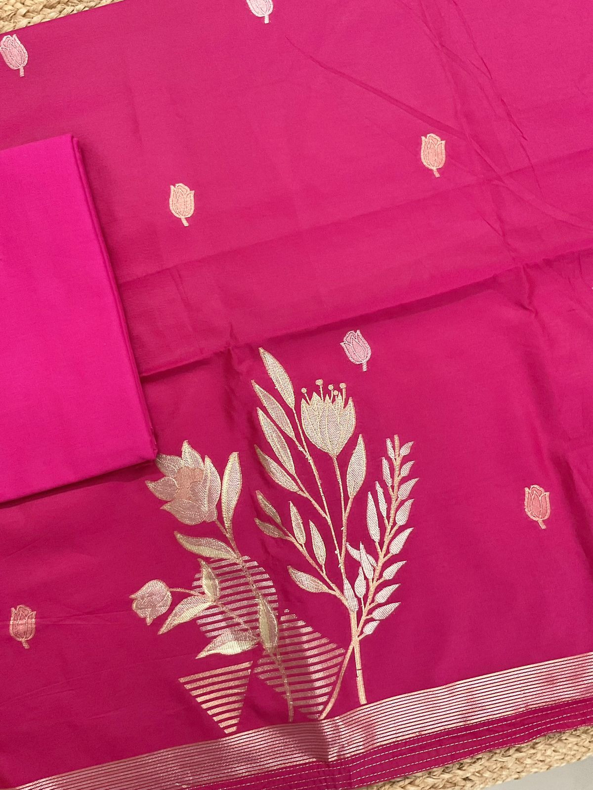 Soft Kora Chanderi Jamdani Weaved Suit - Pink