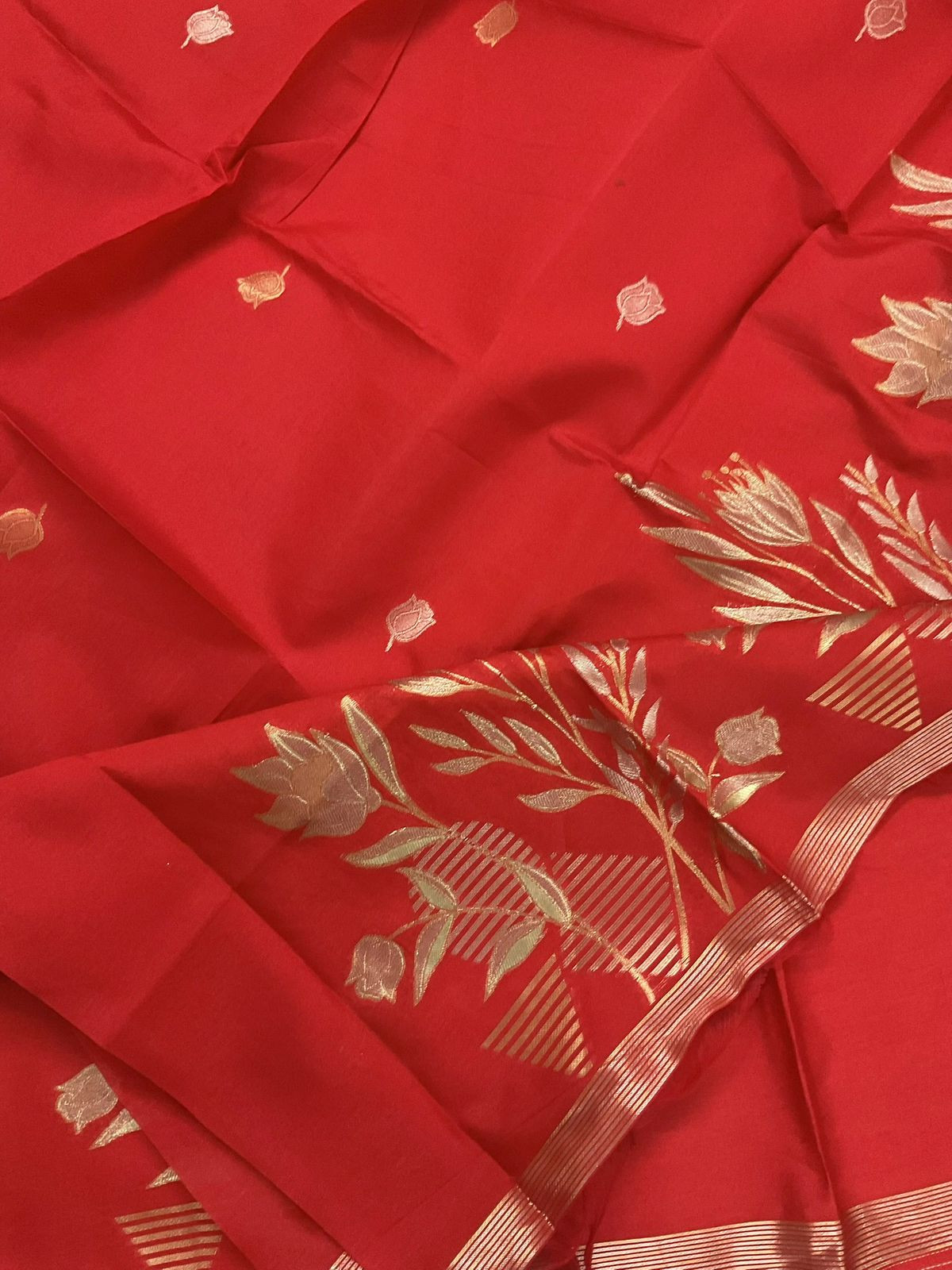 Soft Kora Chanderi Jamdani Weaved Suit - Red