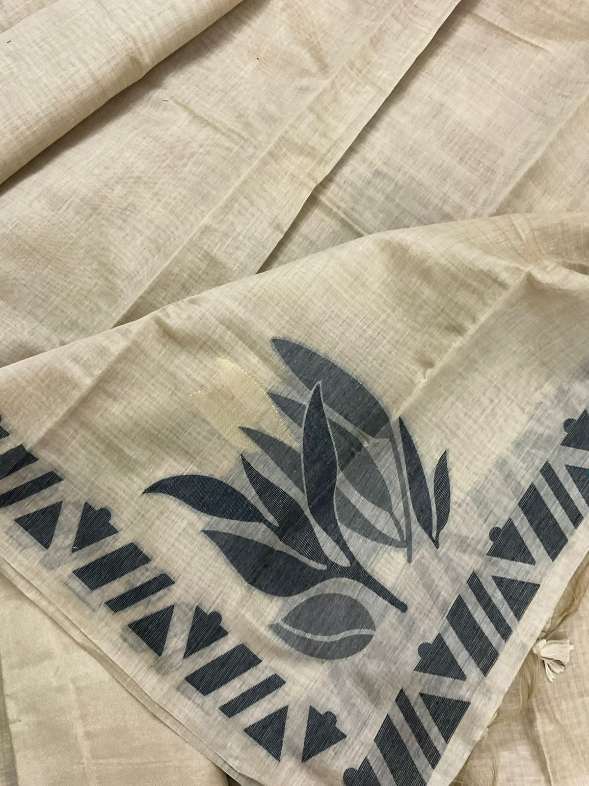 Soft Slub Chanderi Jamdani Weaved Embroidered Suit - Beige