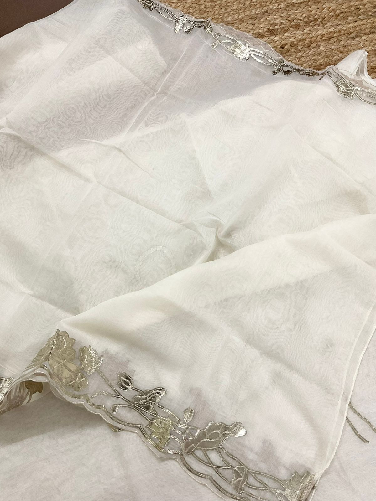 Pure Chanderi Embroidered Suit - Off White