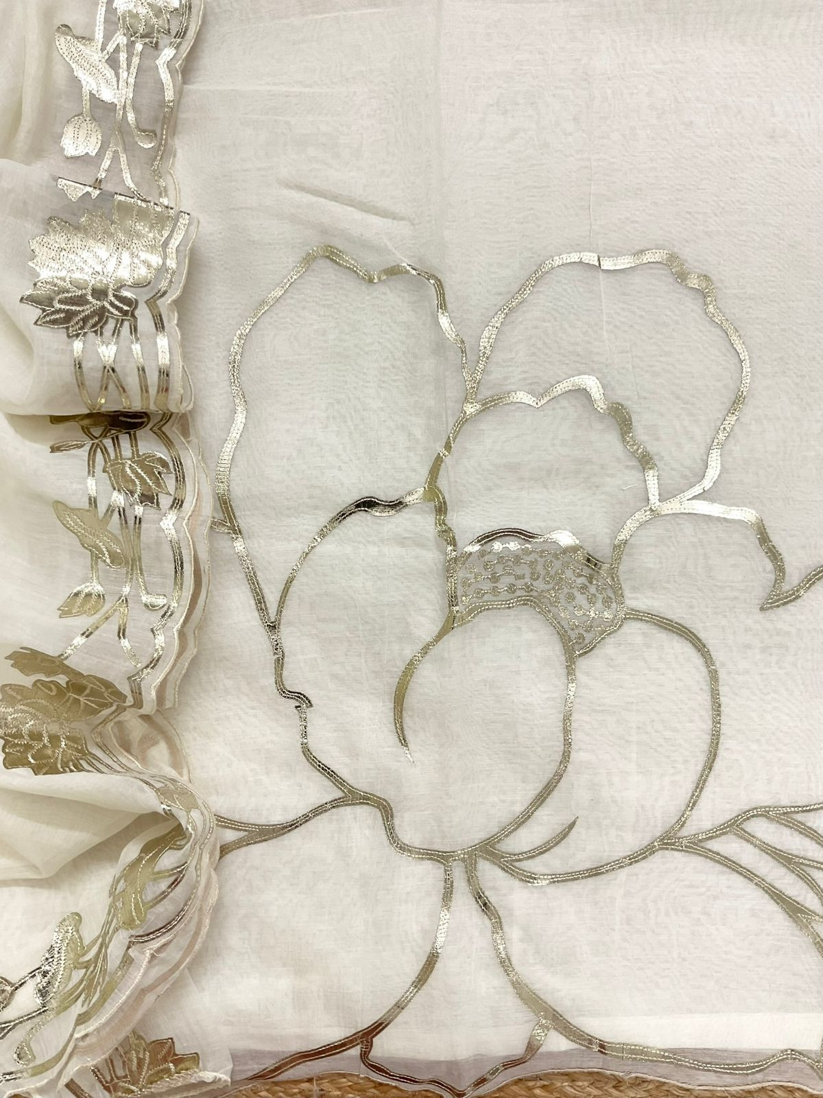 Pure Chanderi Embroidered Suit - Off White