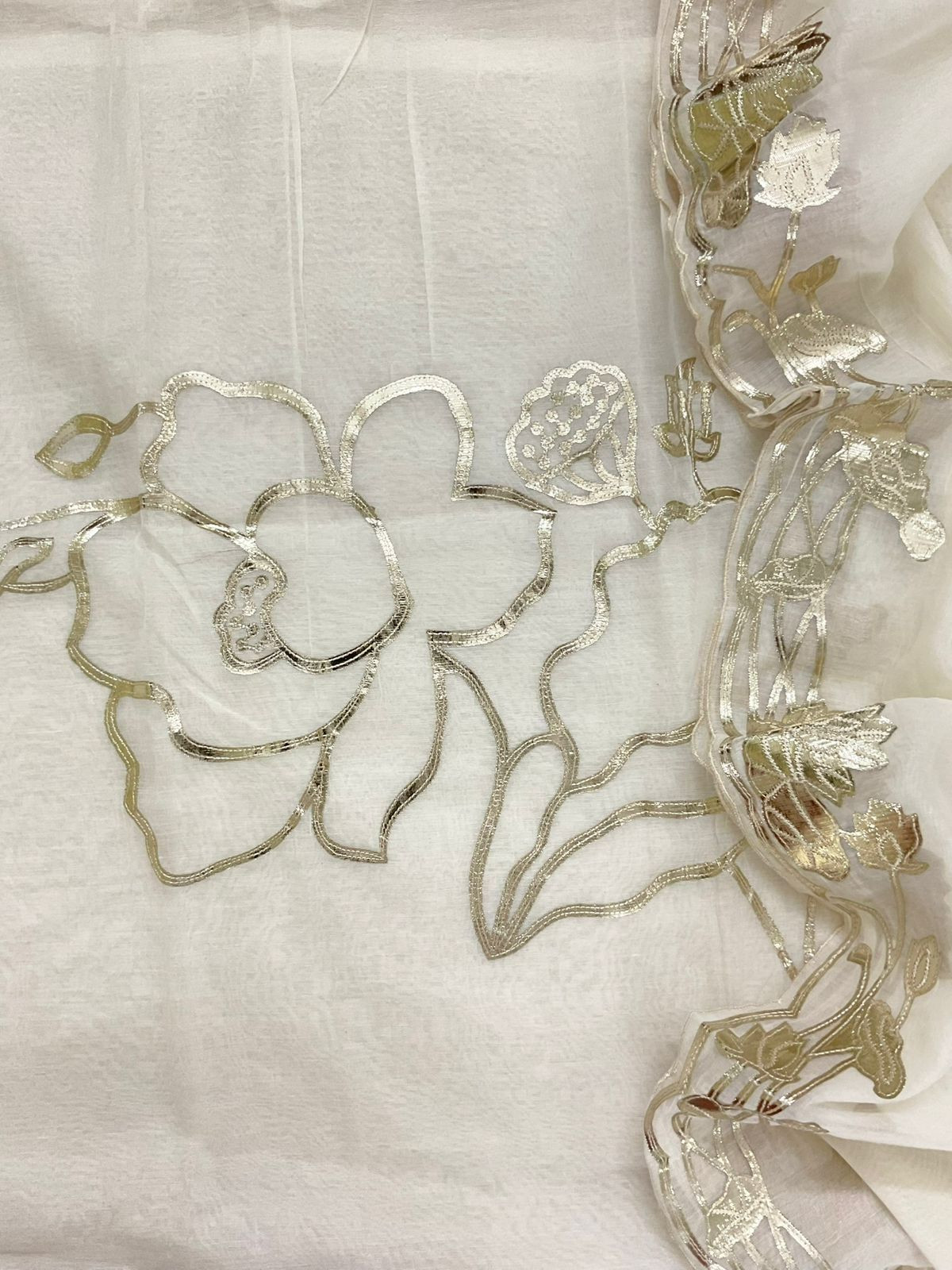 Pure Chanderi Embroidered Suit - Off White