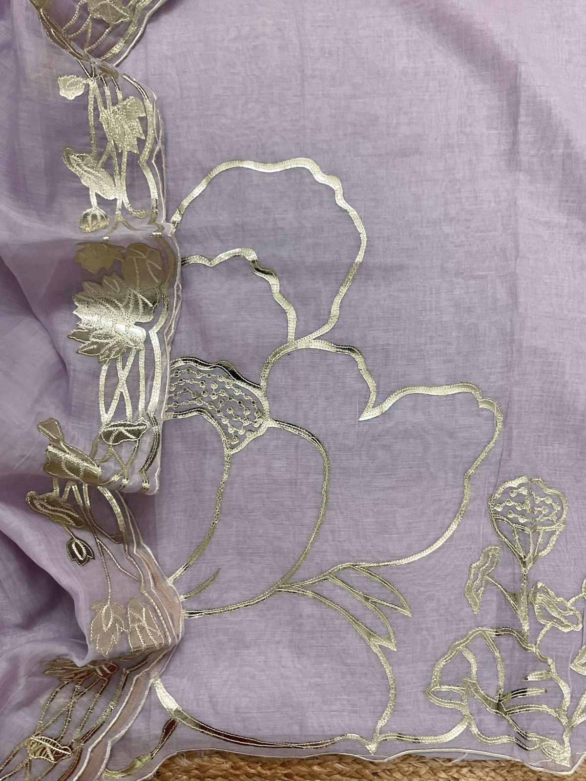 Pure Chanderi Embroidered Suit - Lavender