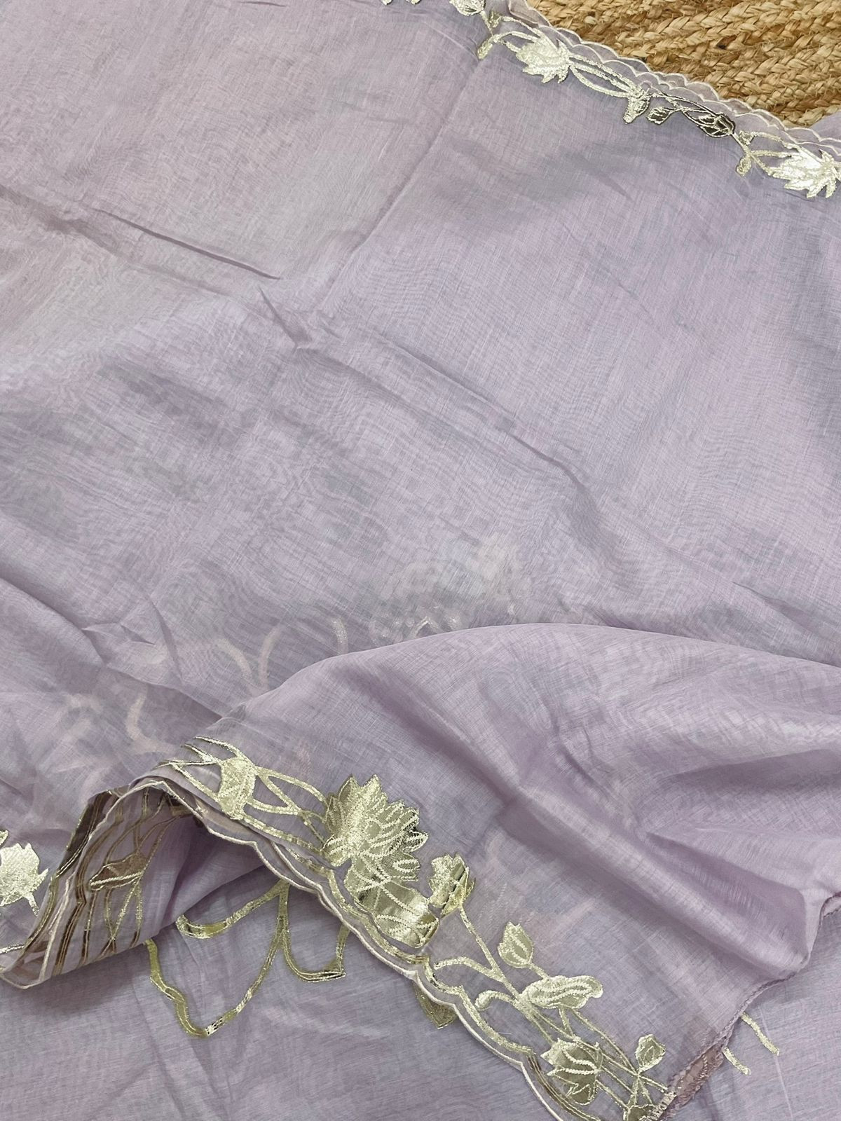 Pure Chanderi Embroidered Suit - Lavender