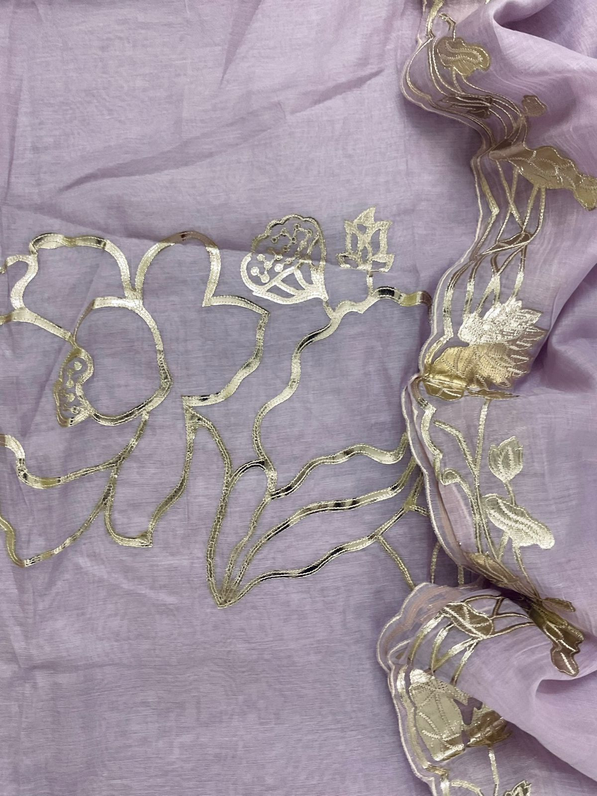 Pure Chanderi Embroidered Suit - Lavender